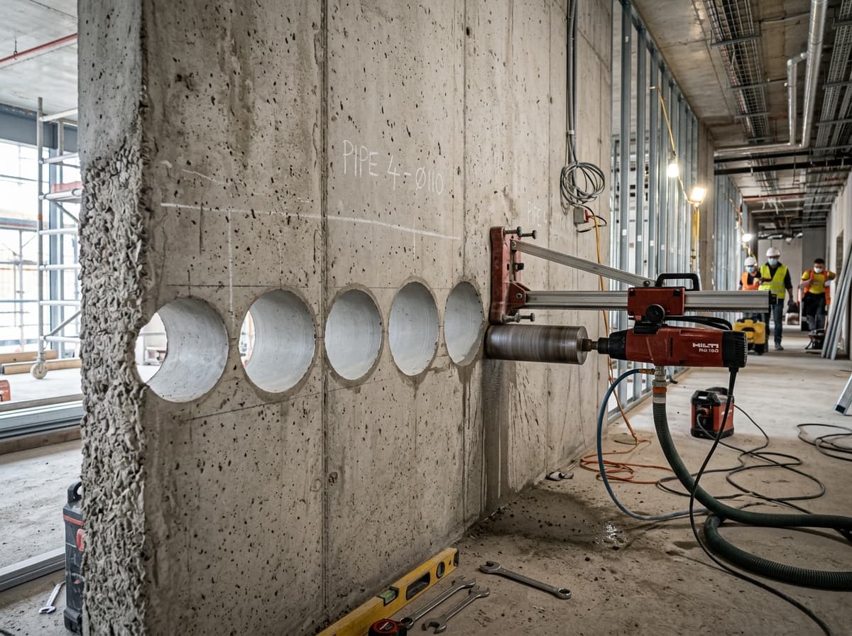 Betonboringen uitgevoerd tijdens renovatie.
