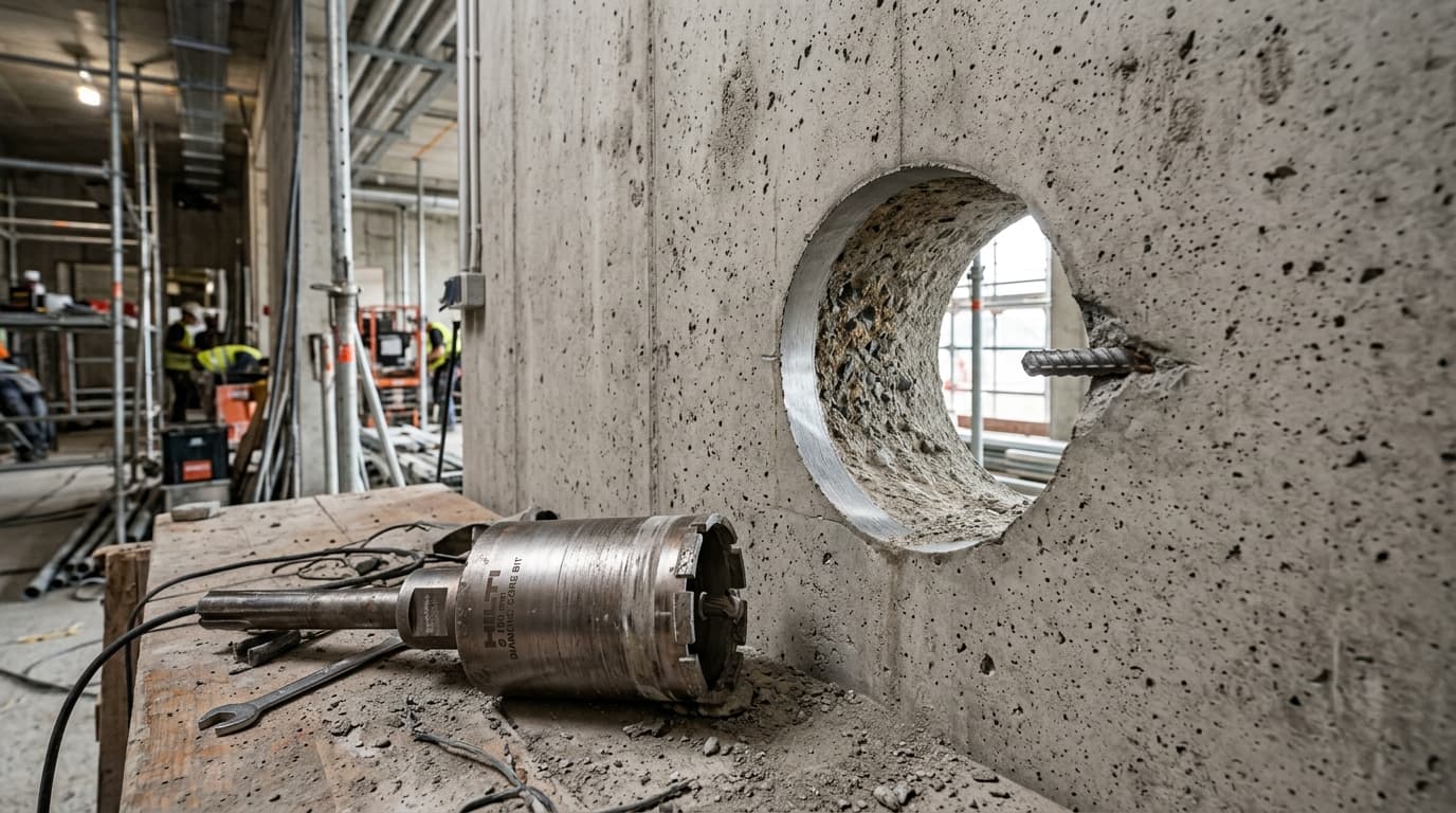 Nauwkeurig diamantboorwerk in betonnen wand