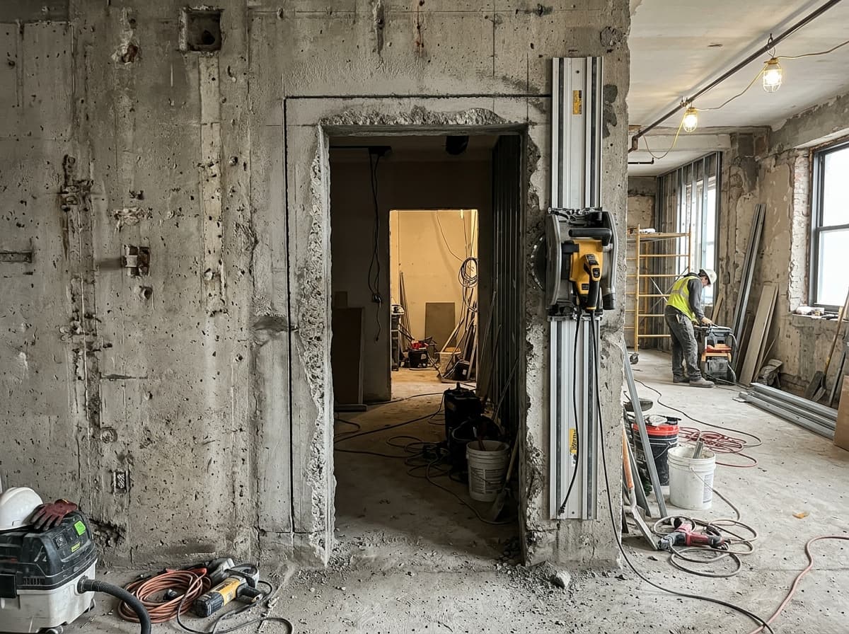 Nauwkeurige rechte opening gezaagd in een betonnen wand