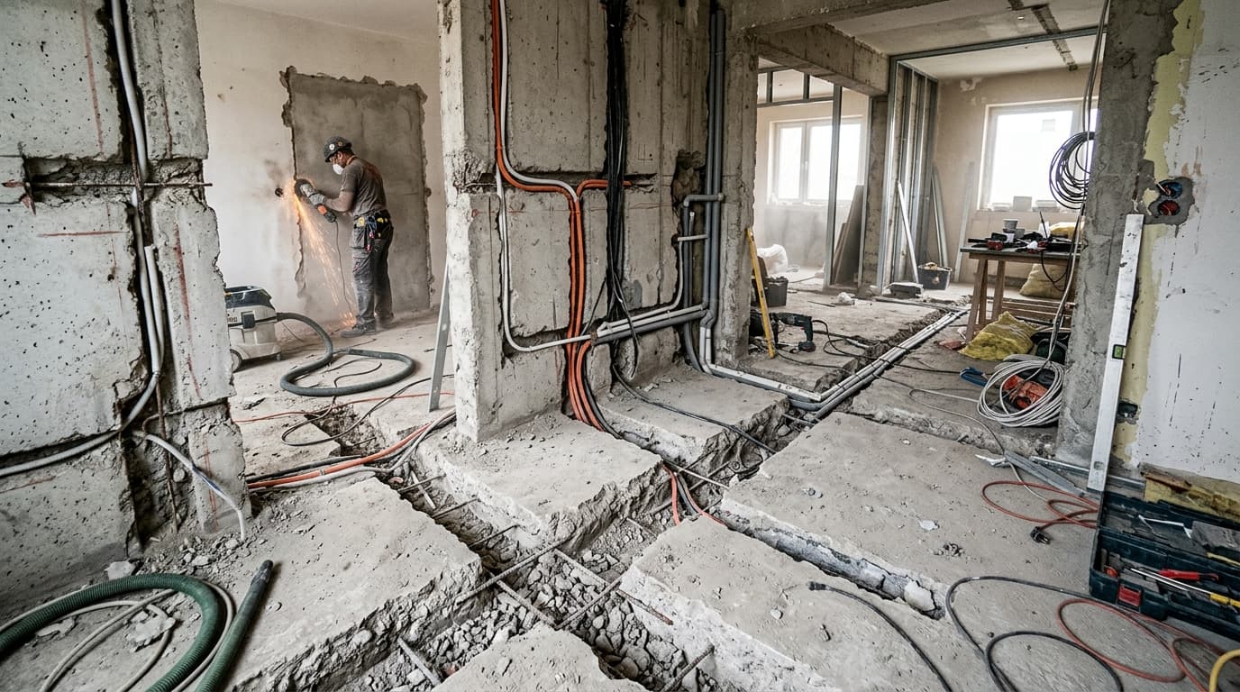 Meerdere sleuven gezaagd tijdens renovatie.