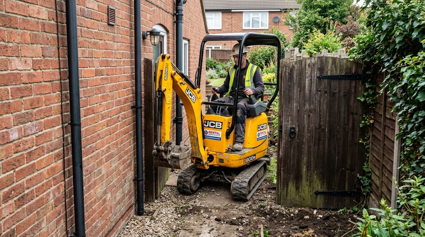 Micrograver door smalle poort voor grondwerk in achtertuin