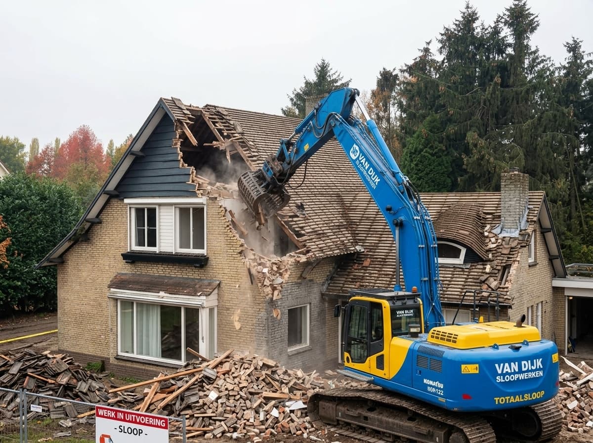 Totaalsloop gebouw met zware kraan