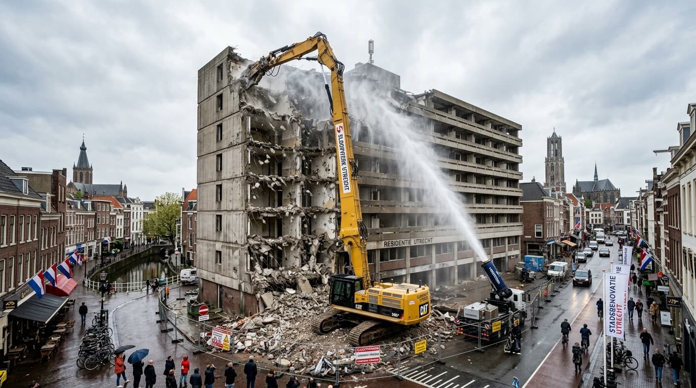 8 verdiepingen tellend flatgebouw veilig ontmanteld in het centrum van Utrecht