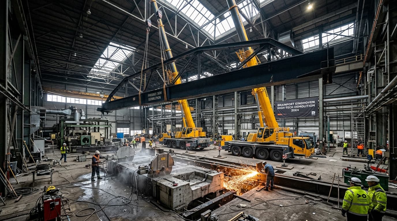 Zware industriële demontage van fabriekshal op Brainport Eindhoven
