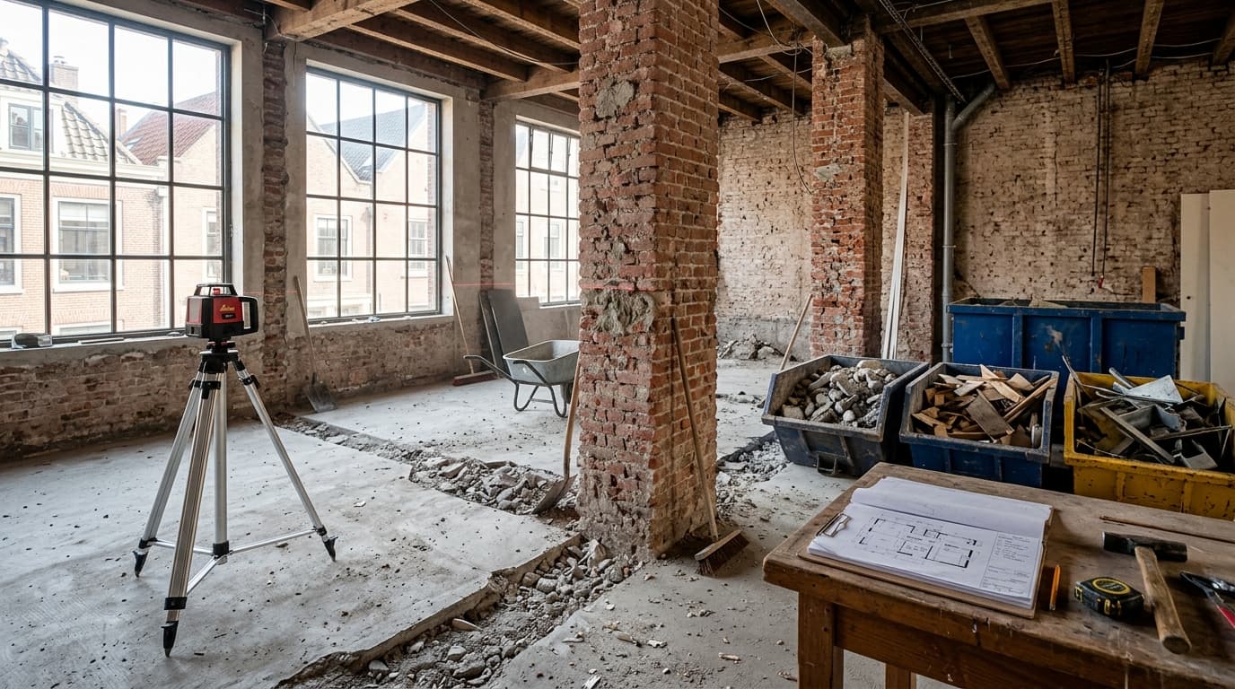 BADKAMER & 85 M² PLAVUIZENVLOER STOFVRIJ VERWIJDERD.