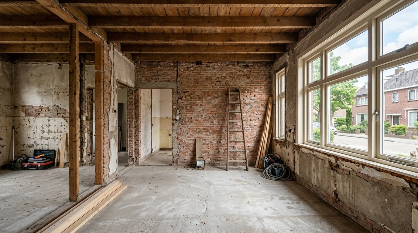 JAREN '30 TUSSENWONING COMPLEET CASCO GESTRIPT VOOR RENOVATIE.