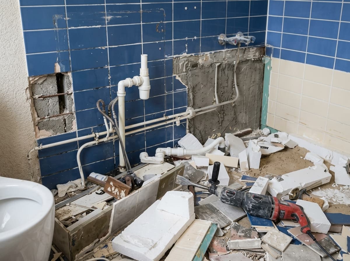 Badkamer strippen en sanitair zorgvuldig verwijderen