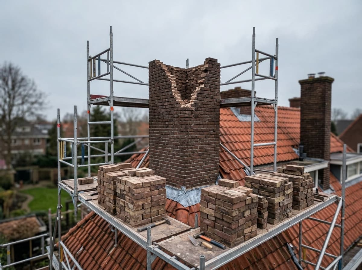 Schoorsteenkanaal door verdiepingen vakkundig gesloopt