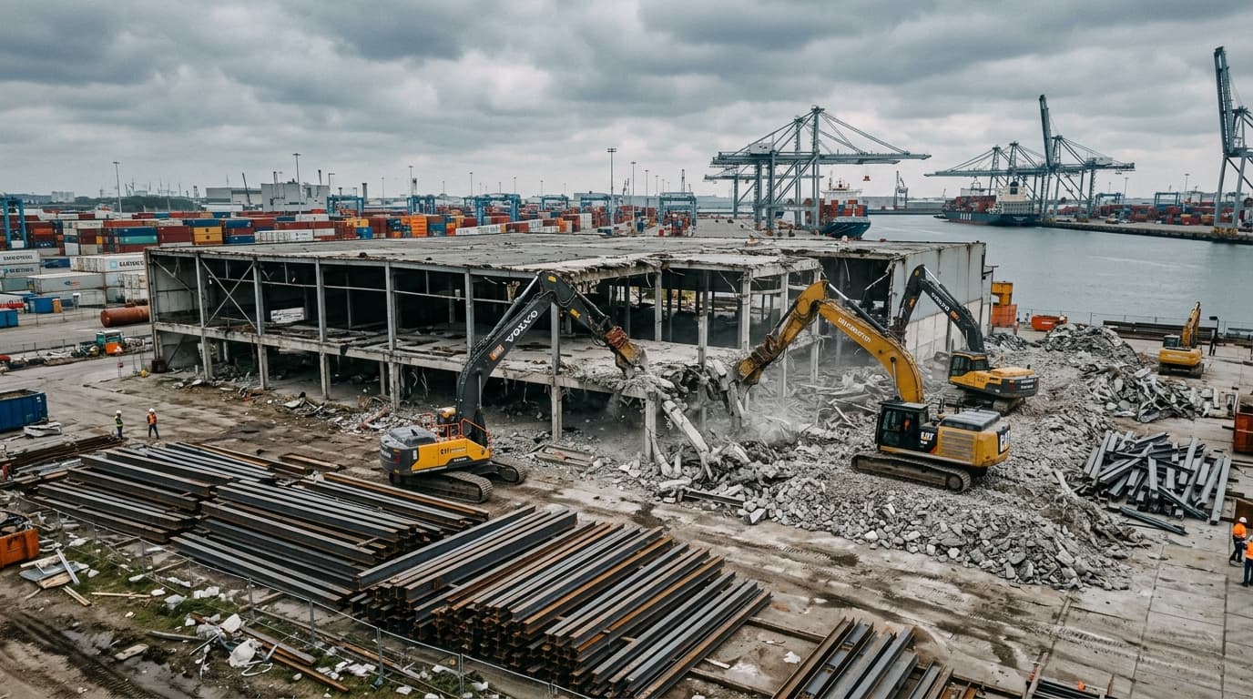 14.500 m² bedrijfspand gesloopt zonder overlast voor de haven in Rotterdam Maasvlakte