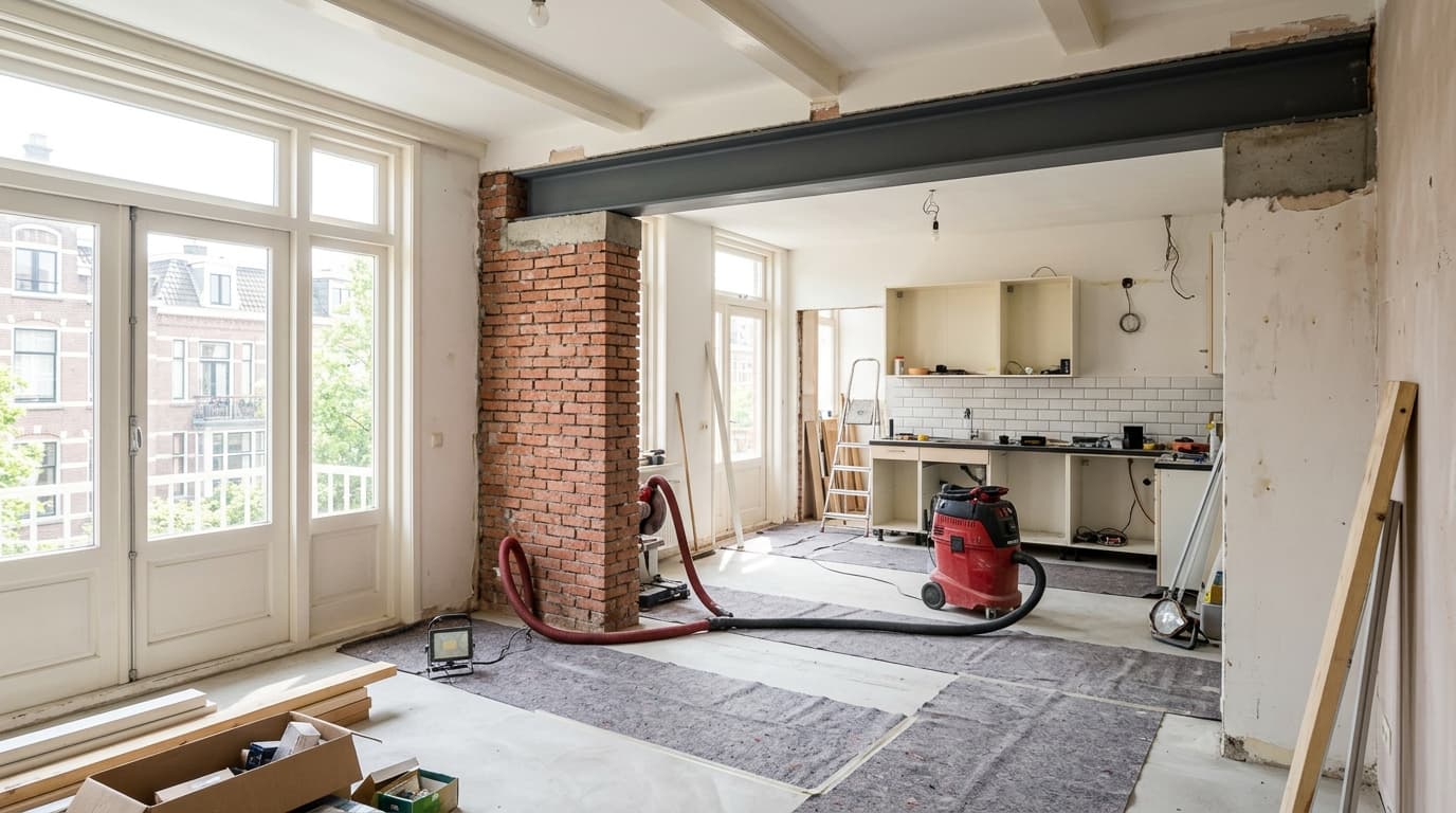 Draagmuur appartement verwijderd met VvE-goedkeuring.